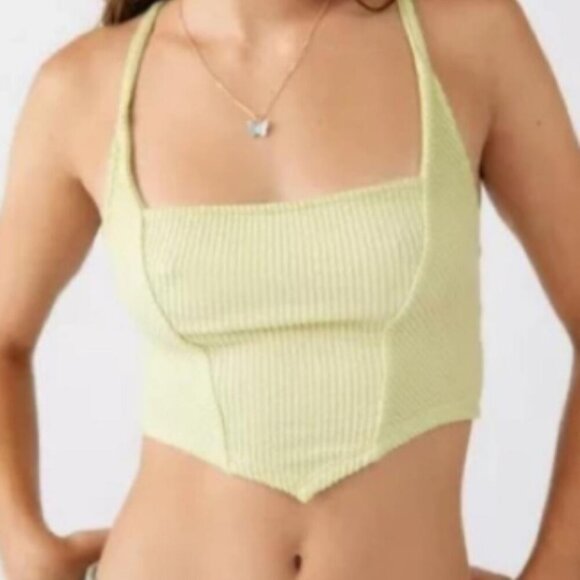 Urban Outfitters UO Modern Corset Top Cropped Cross Back Tank Lime Green - Picture 1 of 10